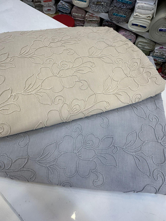 Floral Desen Kadife Nakış Detaylı Pike (Hera Pike) Gri