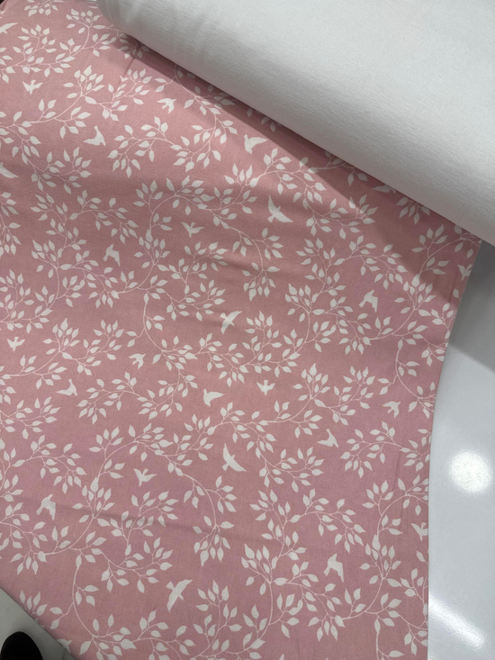 Zemin Yaprak ve Kuş Desenli Pazen D685 Pembe