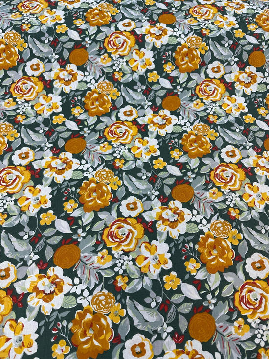 Vintage Çiçekli Premium Poplin D2780 Hardal