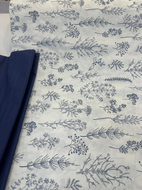 Floral Eskiz Desen Poplin D80685 İndigo Mavi