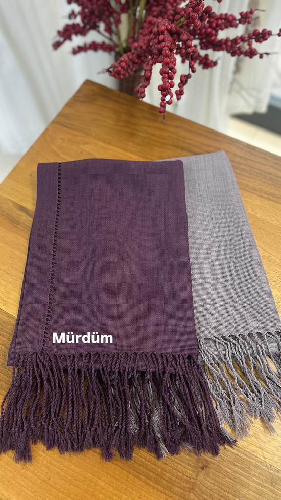 Burgu Püsküllü El İşi Antikalı (Ajurlu) Hazır Runner Mürdüm