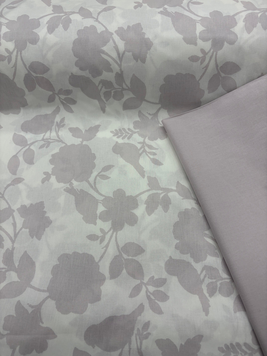 Lavinya Kuş Ve Çiçek Desen Akfil Kumaş D81150 Lila Rengi