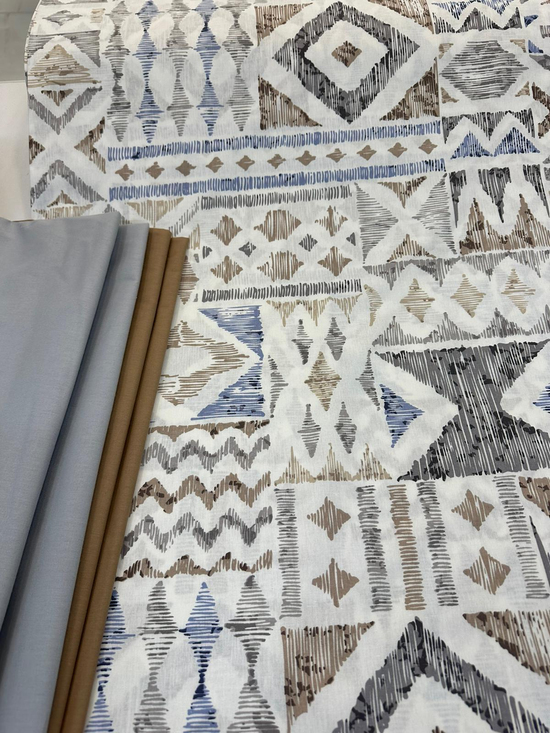 Bohem Kilim Desenli Akfil Kumaş D3650 Mavi Gri