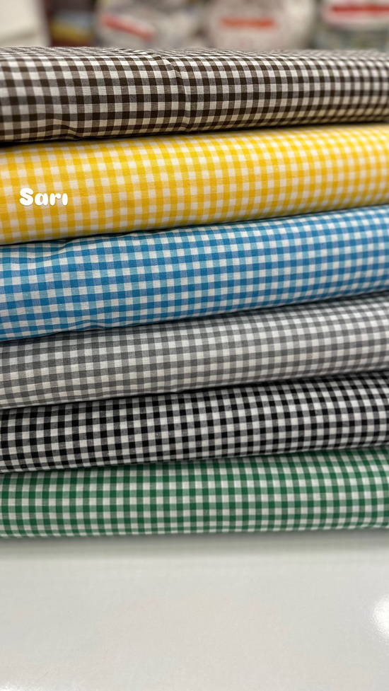 Mini Kareli Desen Poly Poplin Kumaş Sarı