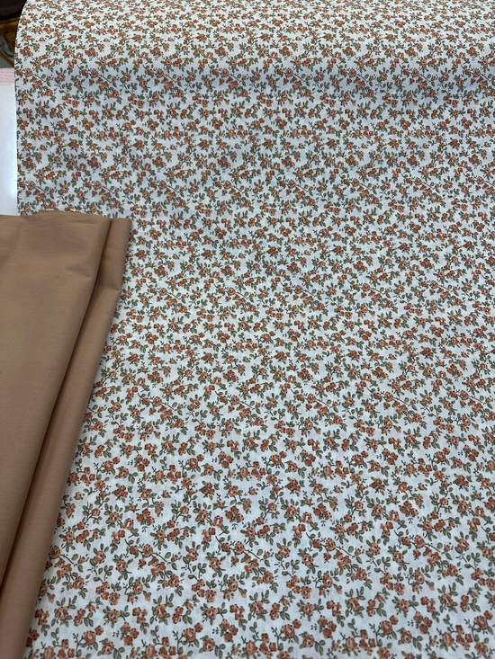 Mini Güller Desen Akfil Kumaş D80430 Kahverengi