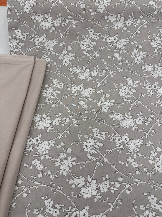 Bahar Dalı Desen Akfil Kumaş D80700 Taş Rengi Zemin Beyaz