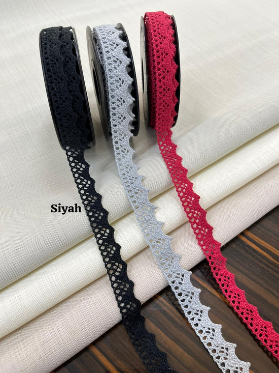 Zigzag Desen İnce Pamuk Güpür Siyah