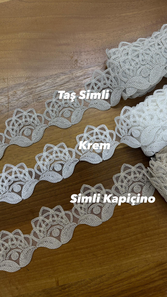 Simli Kapuçino Yaz Gülü Desen Fransız Güpürü (Metre İle)