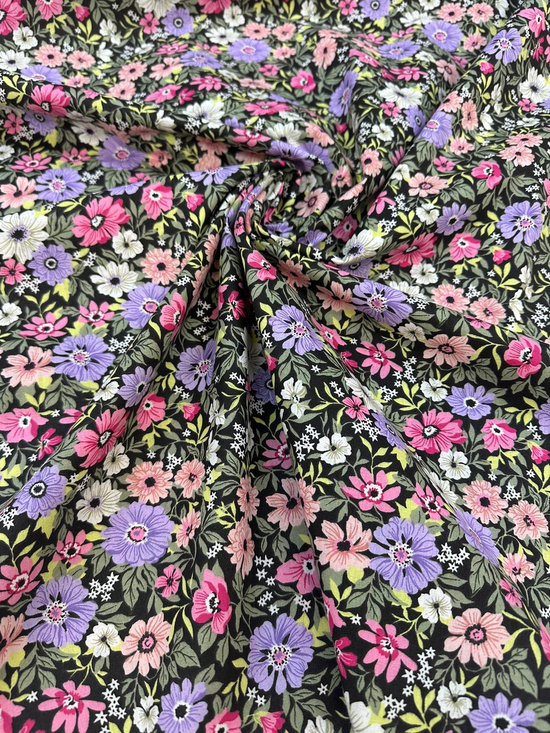 Çiçekli Poplin Kumaş D3790 Pembe Mor