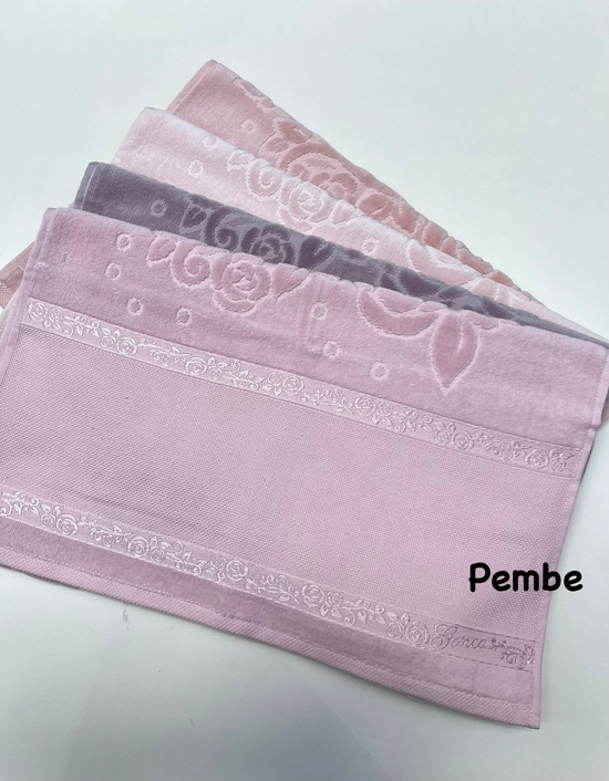 Etamin Boşluklu, Püskülsüz Kadife El Havlusu Pembe