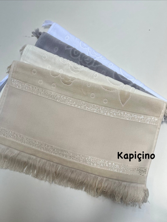 Etamin Boşluklu, Püsküllü Kadife El Havlusu Kapiçino