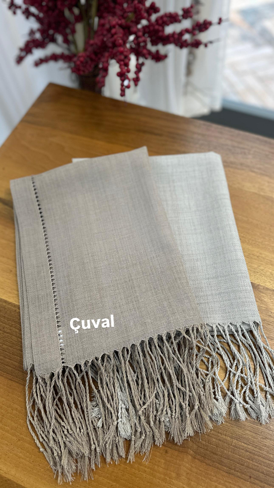 Burgu Püsküllü El İşi Antikalı (Ajurlu) Hazır Runner Çuval
