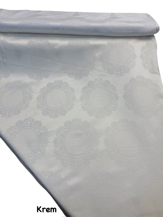 Etamin Boşluklu Masa Örtüsü Kumaşı Coco Desen Krem