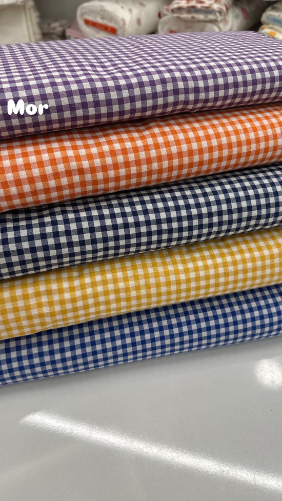 Mini Kareli Desen Poly Poplin Kumaş Mor