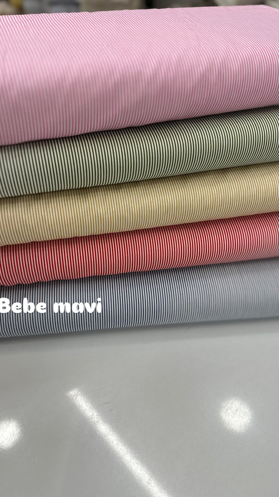 İnce Çizgili Desen Poplin Kumaş Bebe Mavi