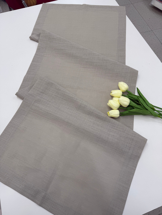 Köşe Çevrili Linen Kumaş Runner Taş Rengi
