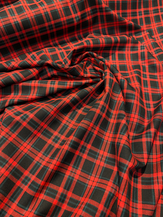 Raven Tartan Ekose Kırmızı Yeşil Detaylı Gabardin Kumaş