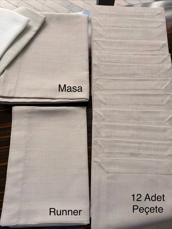 Gardenya Kumaş 12 Kişilik Masa, Peçete ve Runnerdan Oluşan Köşe Çevrili Servis Takımı Kapuçino