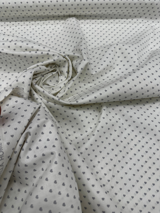 Mini Beyaz Kalp Desen Poplin Kumaş D2672 Gri