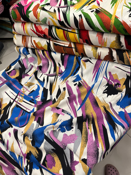 Soyut Art Desenli Çift En Viskon D2600 Mavi Pembe