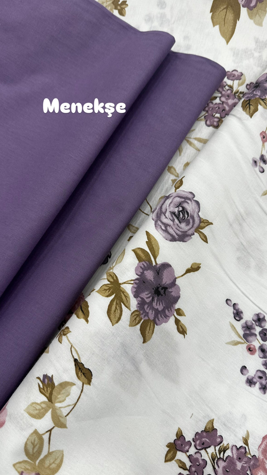 Renkli Bahar Dalı Desen Akfil Kumaş D81000 menekşe