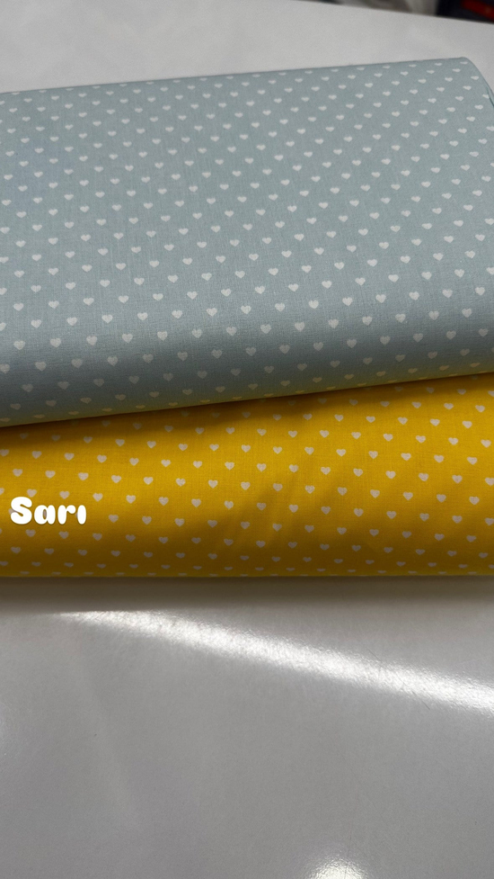 Mini Beyaz Kalp Desen Poplin Kumaş D2673 Sarı
