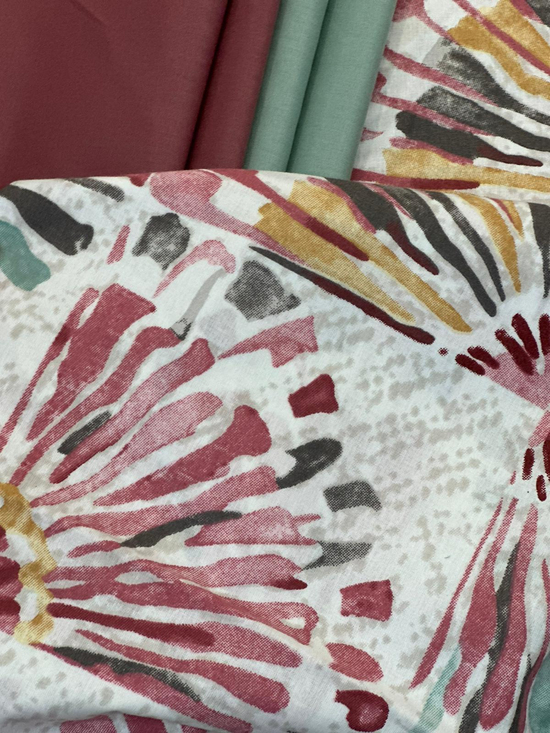 Suluboya Yelpaze Desenli Akfil Kumaş D3630 Pembe