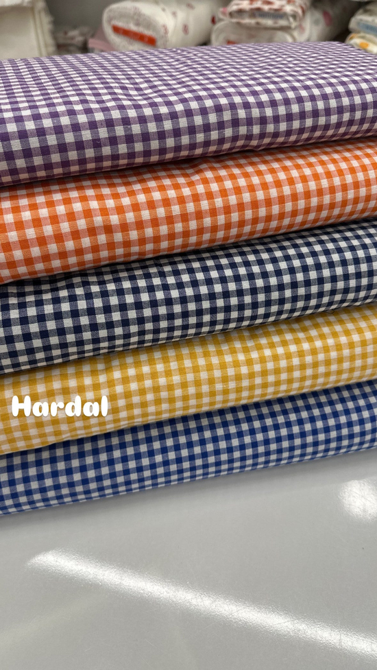 Mini Kareli Desen Poly Poplin Kumaş Hardal