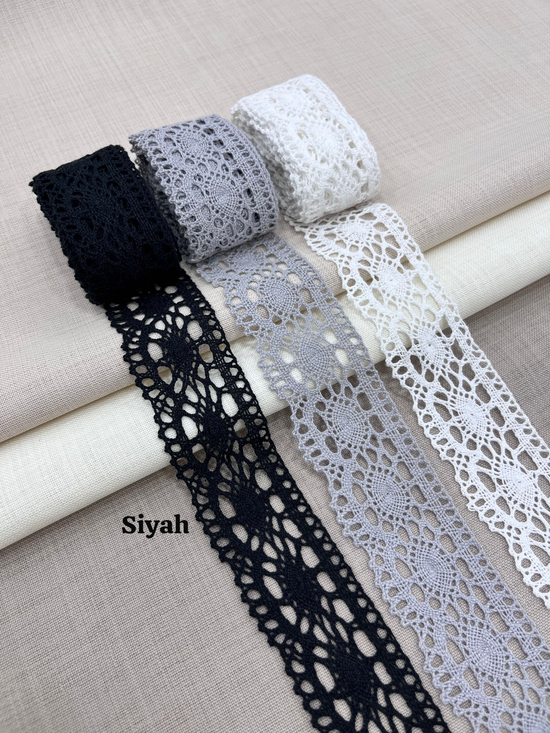 4 Cm Genişlikli Klasik Desen Uç Pamuk Güpür Siyah