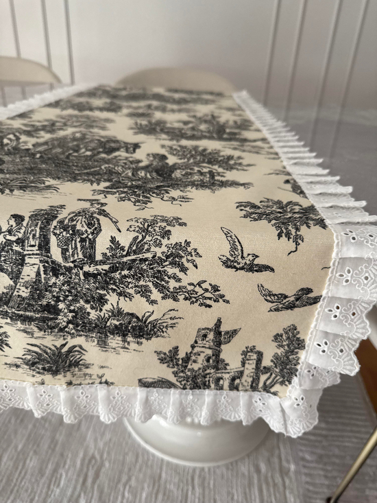 Fırfırlı Fisto Detaylı Vintage Köylüler Desenli Runner Antrasit