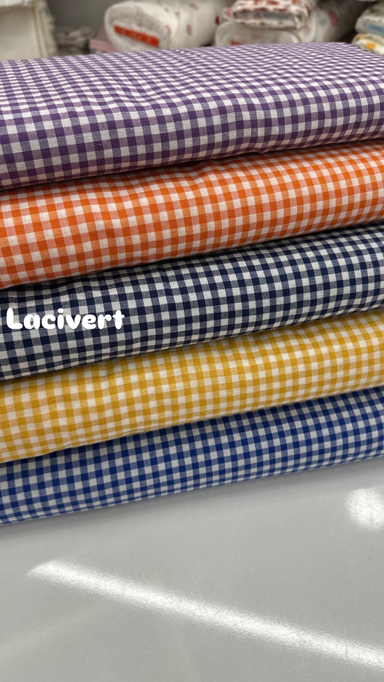 Mini Kareli Desen Poly Poplin Kumaş Lacivert