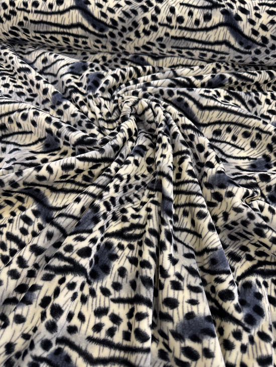 Bej Füme Leopar Desenli Kısa Tüylü Peluş Kumaş