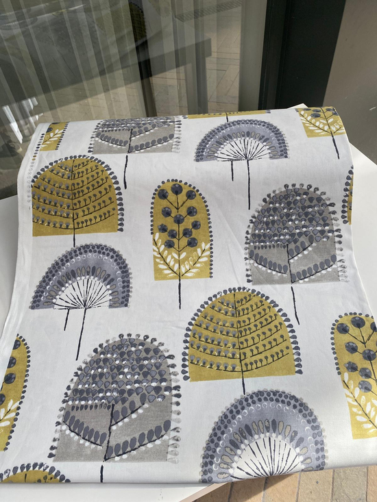 Ve Gri Modern Çiçekler Desenli Premium Keten D2565 Sarı