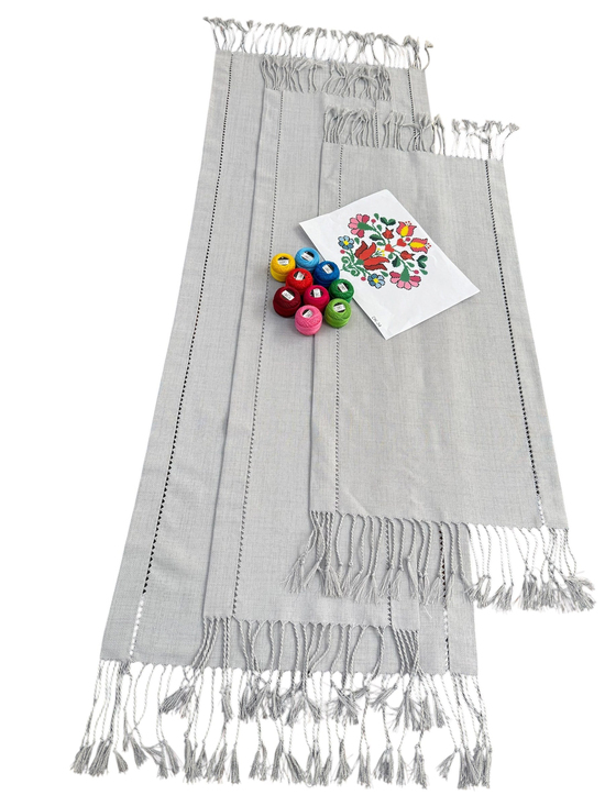 Burgu Püsküllü Ajurlu İpler Şablon Dahil Salon Set (Dk 34) Gri
