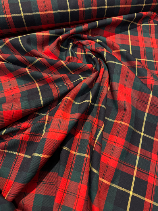 Highland Ekose Kırmızı Yeşil Detaylı Gabardin Kumaş