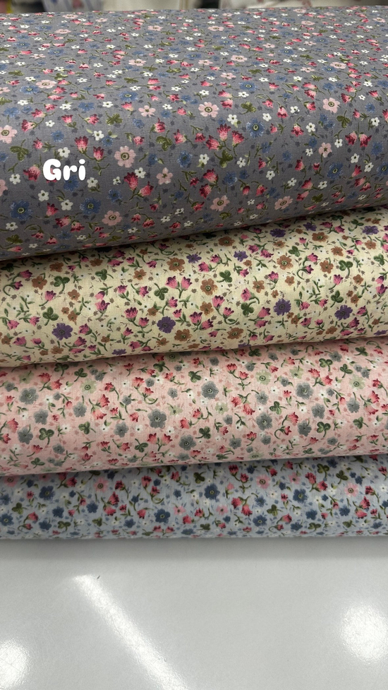 Çıtır Çiçek D103 Desenli Poplin Gri