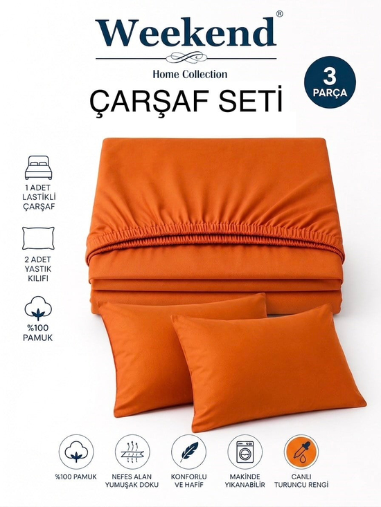 Weekend Çift Kişilik %100 Pamuk Ranforce Lastikli Çarşaf Seti – 160X200 Cm Turuncu