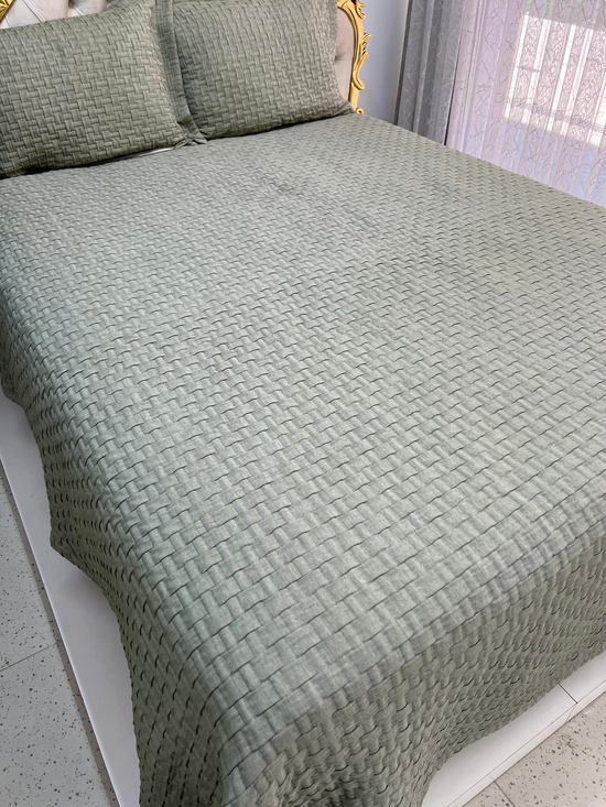 Tuğla Desen Yeşil Tofu Pike Yatak Örtüsü