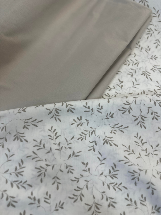 Yaprak Dalı Desen Akfil Kumaş D80390 Beyaz Zemin Taş