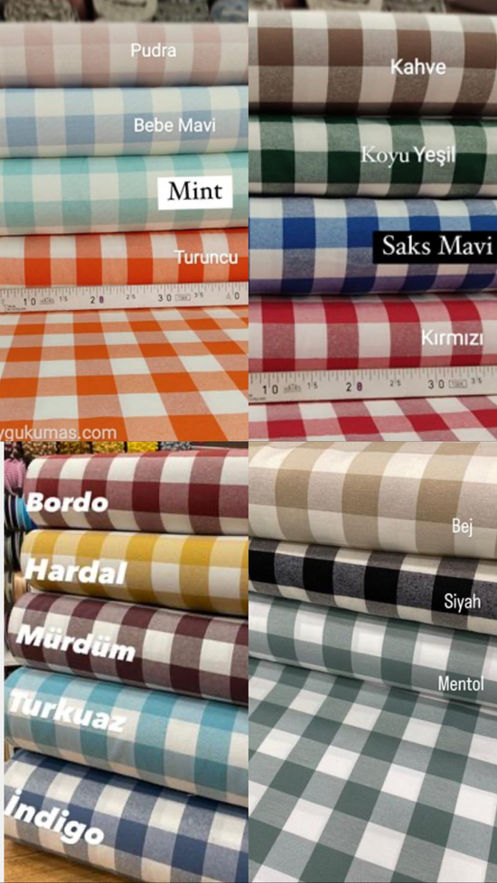 İri Kareli Etuval Cotton Keten Beyaz