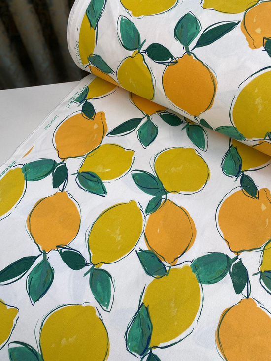 Limonlar Desenli Premium Keten Sarı Turuncu
