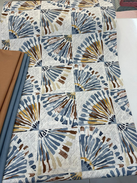 Suluboya Yelpaze Desenli Akfil Kumaş D3630 Mavi