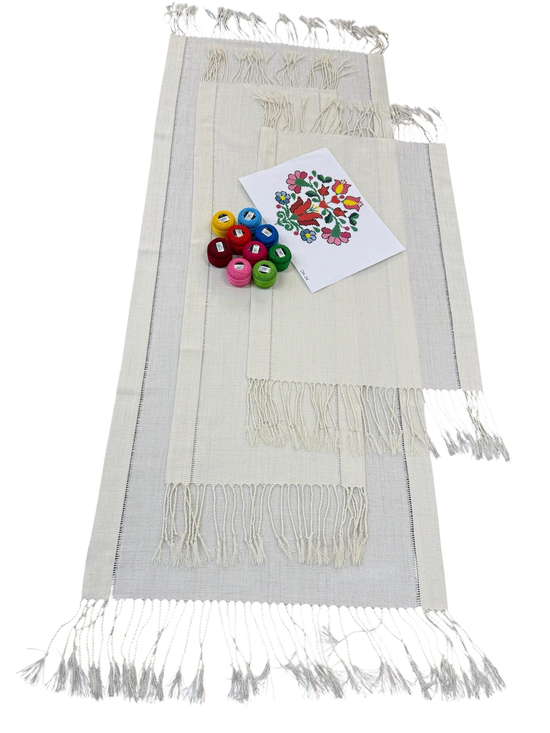 Burgu Püsküllü Ajurlu İpler Şablon Dahil Salon Set (Dk 34) Açık Taş