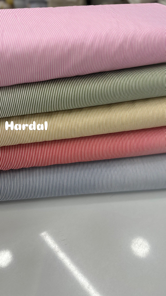 İnce Çizgili Desen Poplin Kumaş Hardal