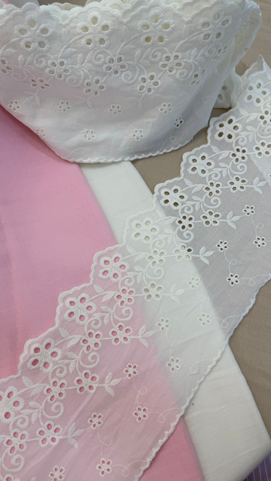 15 Cm Genişlikli Çiçek Desenli 850 Numaralı Fisto Uç Kırık Beyaz