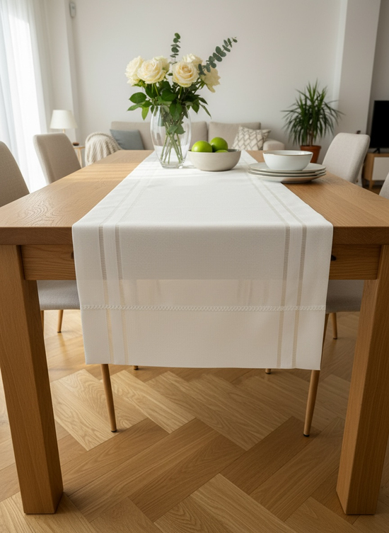 Natura Ajurlu Linen Runner - Max (50cm x 160cm) Krem