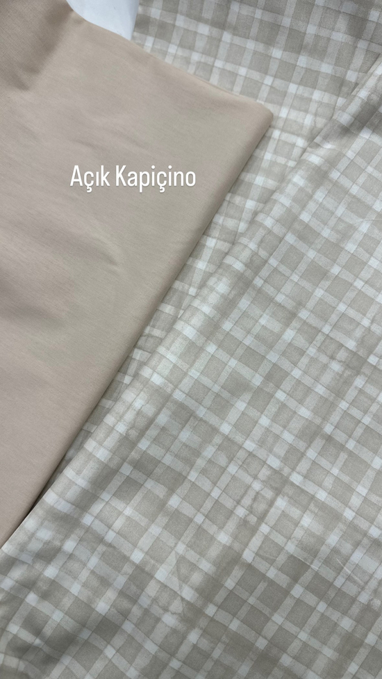 Eskitme Kareli Desenli Akfil Kumaş Bej