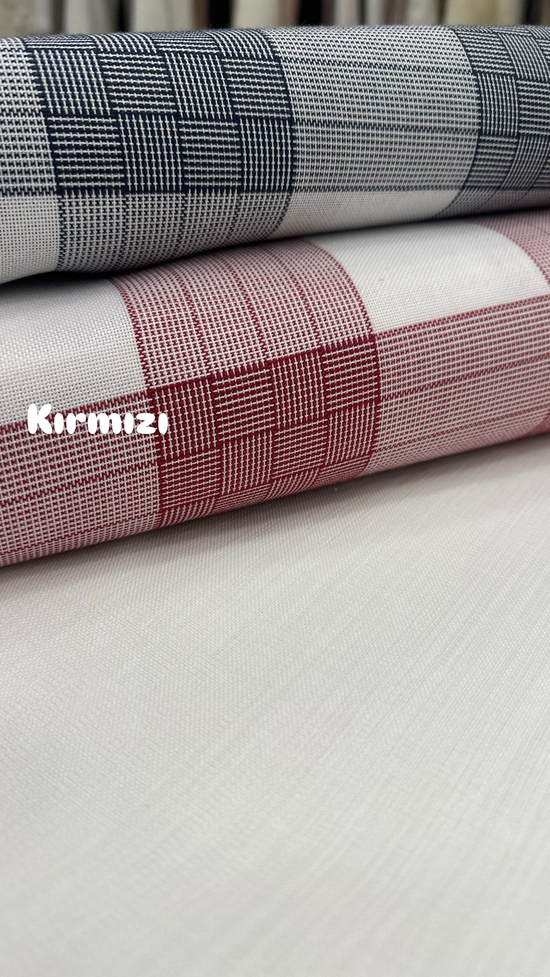 Kareli Nazende Sayılabilir Keten Kumaş Kırmızı