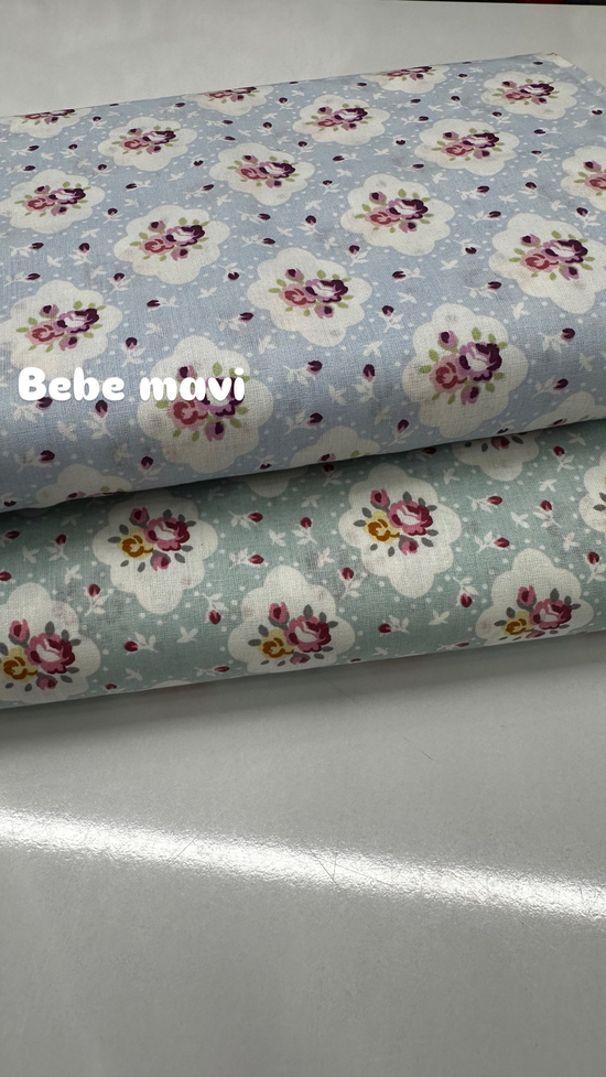 Çerçeve İçi Gül Desen Poplin D89200 Bebe Mavi