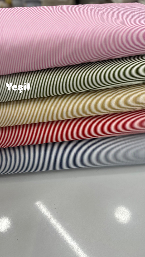 İnce Çizgili Desen Poplin Kumaş Yeşil